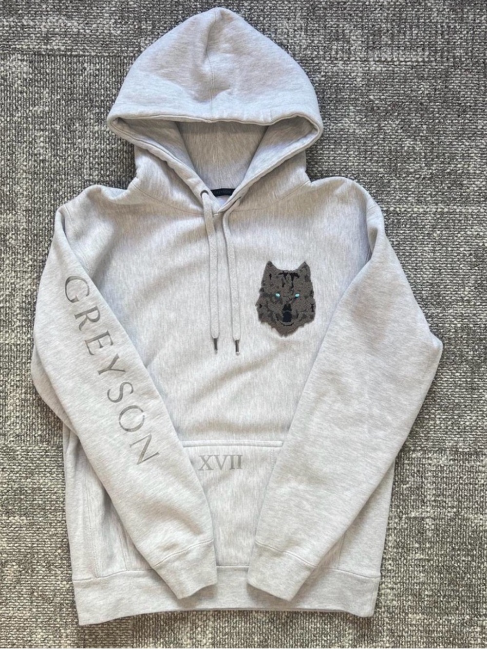 Greyson Light Gray Members Only Hoodie with Embroidered Wolf Patch